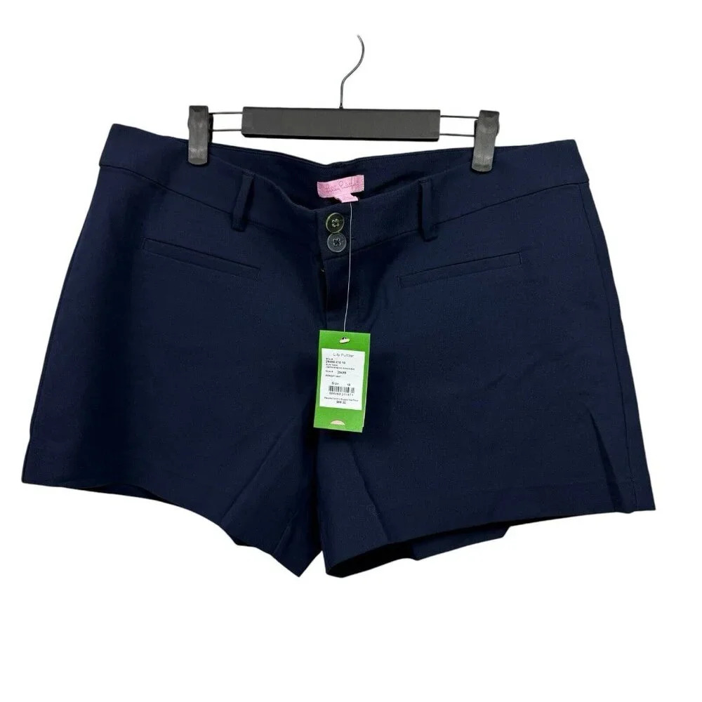 Lilly Pulitzer Joette Stretch Dinner Shorts Size 16 Midnight Navy Plus NWT *FLAW